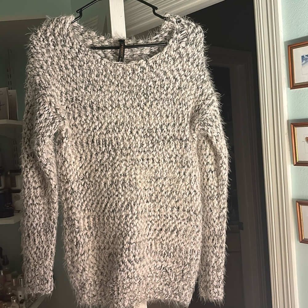 Fuzzy black and white sweater